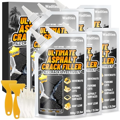 Asphalt Crack Filler, 8LB High Elasticity Concrete Crack Repair Sealant | Self Leveling Waterproof Repair Sealant for Driveway, Walkway, Blacktop Concrete Joint, Outdoor Quick Drying Sealer - Black