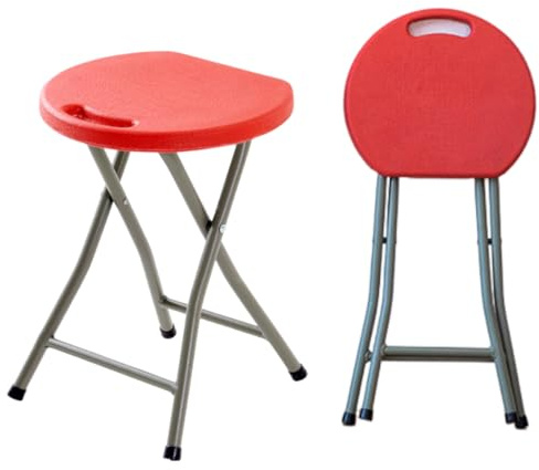 Sonsoke Klapphocker Rund Banken Einer, Höhe 45cm, 200kg Tragfähigkeit - Stahlrohr Gestell, Kunststoff Sitz, Platzsparend für Küche, Balkon, Garten Campingplatz, Angeln, Grill (Rot)