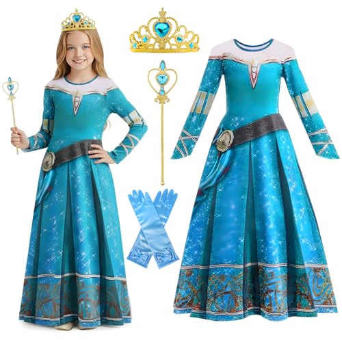 TOSZOLY Medieval Disfraz Princesa Niña, Hada Princesa Disfraces con Corona, Guantes y Varita Mágica, Disfraz Cosplay para Niños, Medieval Vestido de Princesas, Fiesta Cumpleaños Carnaval Cosplay