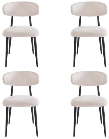 stone princess 4er Set Esszimmerstühle Japandi: Moderne Polsterstühle mit Gewebtem Leinenbezug - Ergonomische Rückenlehne Schwarze Metallbeine - Bequeme Küchenstühle für Esszimmer Wohnzimmer Büro