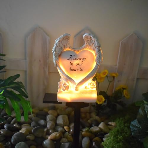 YZYOE Solar Powered Love Angel Wing Light, Garden Decorative Resin Beautiful Valentine's Day Floor Light, Wireless Twilight to Dawn LED Lamp Waterproof.