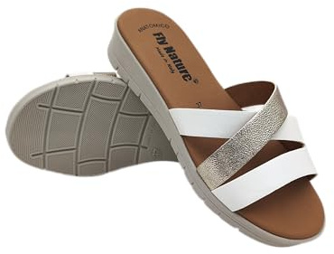 Fly Nature Nives Ciabatte Donna Estive Zeppa, Eleganti Sandali in Pelle, Ciabatta Fascia Estiva da Spiaggia, Casa e Mare (Bianco, Sistema Taglie Calzature EU, Adulto, Donna, Numero, Media, 37)