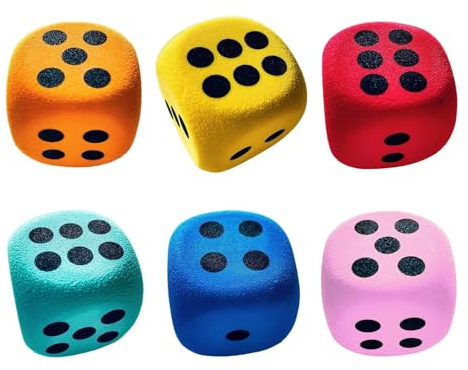 Schaumstoff-Würfel-Set – 6 Stück, 3,8 Cm, EVA, Bunt, Abgerundete Würfel, Spielzeug, Klassenzimmer-Lehrmittel | Weiches, Sicheres Lernspiel, Partyfüller, Kinderaktivität, Mathematik, Zählen, Bildung
