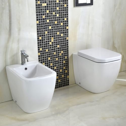 Yellowshop - Sanitari Bagno A Terra Pavimento Filo Muro Mod. Klass Vaso Wc + Bidet E Coprivaso Soft Close