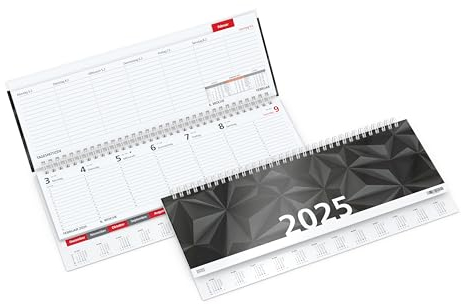 Geiger-Office -Premium-Tisch-Querkalender 2026 TEMPO-REGISTER, Terminplaner mit Monats-Registerstanzung + extra stabiler Hardcover 1 Woche auf 2 Seiten, 30,5 x 13 cm, 128 Seiten