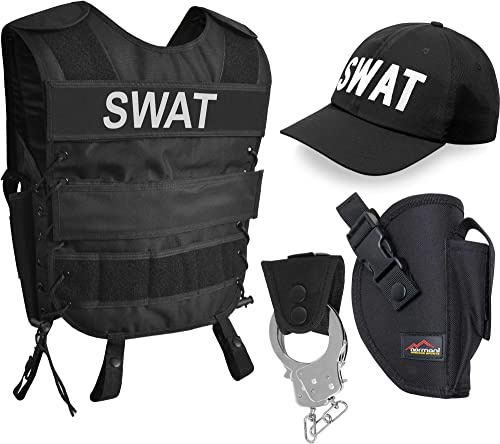 normani SWAT Kostüm für Damen und Herren - UNISEX (XS-6XL) - bestehend aus Weste mit Patch, Holster, bestickter Cap, Handschellen + Handschellenhalter SWAT XL/XXL