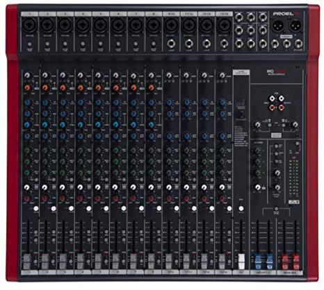 Proel MQ16USB - Mixer ultra-compatto professionale a 12 ingressi e 4 bus con FX e USB per Canto, Live e Karaoke, Nero/Rosso (MQ16USB)