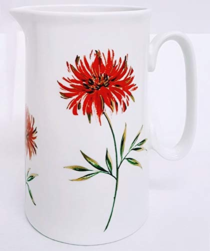 Dahlia 1 Pint Jug White Fine Bone China Orange & Gold Flower Pitcher