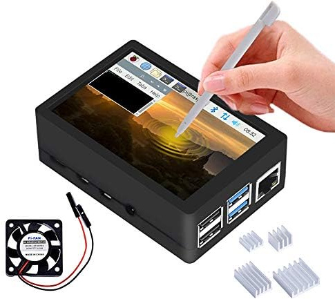 owootecc 3,5 Zoll Touchscreen Gehäuse für Raspberry Pi 4, 320x480 TFT LCD Display mit Lüfter und Kühlkörper, Game Monitor Touch Display Case