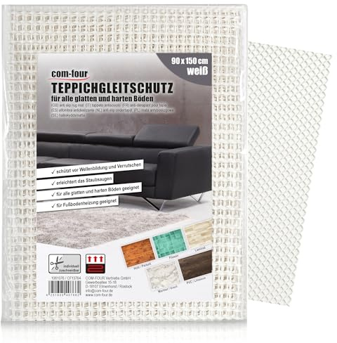 COM-FOUR® Antirutschmatte für den Teppich, Teppichunterlage 150x90 cm | Teppichstopper - rutschfeste Matte in weiß - zuschneidbare Schubladenmatte