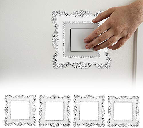 QUCUMER 4 Pcs Pegatinas Interruptores Luz Pegatinas para Enchufes Marco Decorativo Interruptor Cubierta Interruptor Luz para Proteger y Embellecer Enchufes de Pared Interruptores + Adhesivos