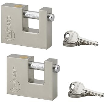 Set due lucchetti Land in acciaio, rettangolari 70mm, stessa chiave, 6 chiavi - THIRARD