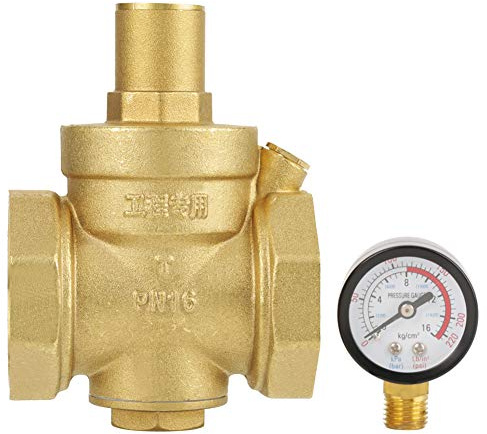 Druckminderer Wasser, DN50 Messing Wasserdruckregler mit Einstellbarem Durchfluss Druckregler, 1.6 MPa Druckminderer mit Manometer für Schutz von Rohrleitungen