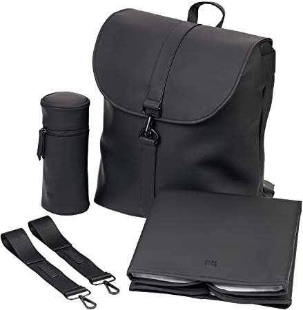 baba bing Sorm Baby Wickelrucksack mit Verstellbare Schultergurte, 4 Fächer, Große Wickeltasche mit Kleingeld Matt & Isolierter Flaschenhalter, Neugeborene Essentials - Schwarz