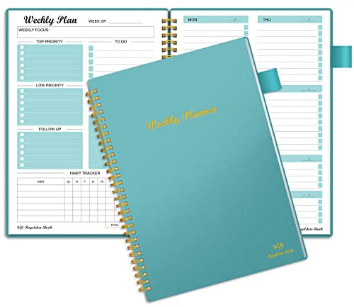 Regolden-Book Weekly Planner Weekly Goals Schedule Planner with Spiral Binding To Do List Notebook Calendars Organizers Habit Tracker Journal Pocket Pen Loop 53 Weeks (7x10) Black