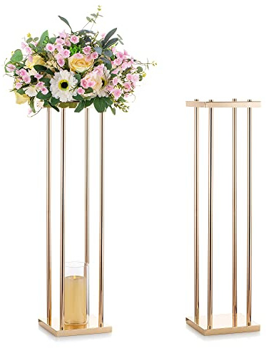 Sziqiqi Wedding Table Flower Centerpiece Decoration - Tabletop Metal Flowers Floor Stand Living Room 31.5inch Tall Vases Decor Geometric Rectangular Tables Centerpieces for Birthday Party Reception