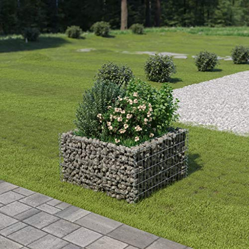 Chenshu Gabionen-Hochbeet, Palettenrahmen, Hochteich, Gemüsebeet, Kräuterregal Balkon, Blumenbeet, Kräuterspirale, Tomatenbeet, Pflanzhochbeet, Verzinkter Stahl 90×90×50 cm
