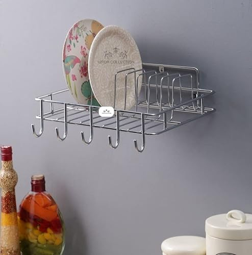 12FOR COLLECTION Organizer multiuso da appendere alla parete, in acciaio inox, per tazze e piattini, salvaspazio, per cucina, utensili da cucina (acciaio inox)
