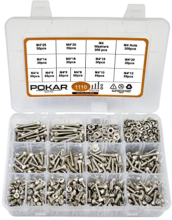 POKAR Senkkopfschrauben mit Innensechskant 1110 Stück Mutter Schrauben Unterlegscheiben Sortiment Box Set M4