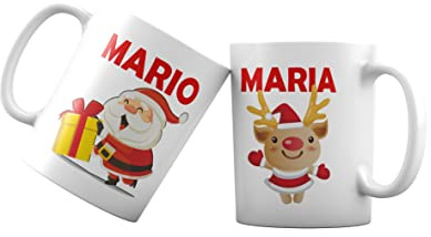 Coppia Tazze Natale Personalizzabili - Nome - Babbo Natale - Renna - Regalo - Santa Claus - Accessori Natalizi - Casa - Tazza Natalizia - Regali per Coppie