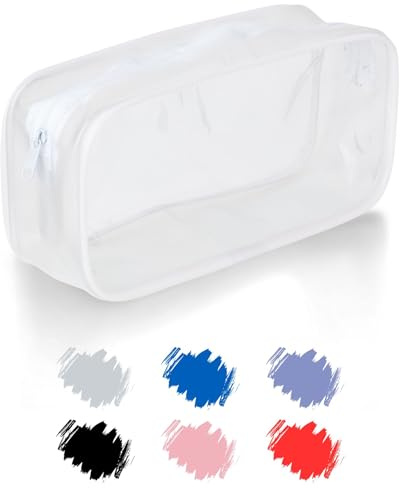Soul Projekt Large Clear Pencil Case White, Make Up Travel Bag, Portable PVC Pouch Organizer for Students, Exam, Office, Art, School Supplies, Women, Girls, Boys, Cosmetic Toiletry Bag