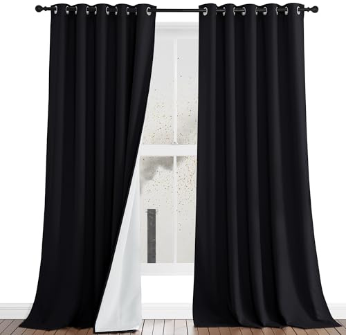 NICETOWN Sound Barrier 100% Blackout Divider Curtains 95, Airborne Particles Dust, Smoke, Pollution, Noise, Cold & Cold Blocking Drapes for Nursery/Daytime Sleep/Bedroom (Black, 2 PCs, 62 Wide)