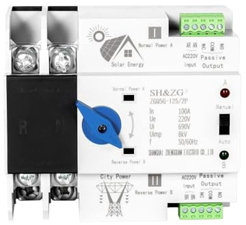 Jadeshay Automatischer Transferschalter, Notstrom Umschalter 2 Polig Dual Power Automatischer Transferschalter ATS Photovoltaikschalter AC 100A Automatischer Solarschalter 220V