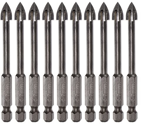 sourcing map 10pcs Titanium Coated Masonry Drill Bit, 7mm Triangle Concrete Drill Bits Ceramic Tile Drill Bit with 1/4 Hex Shank for Mirror and Ceramic Tile on Concrete Brick Wall