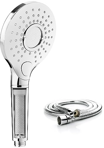 Rainsworth Duschkopf mit Filter Rund H36807, mit Schlauch 150cm, 3-Funktionen Filtrieren Handbrause, Antikalk Duschkopf, Entfernen von Chlor und Verunreinigungen im Wasser, Chrom