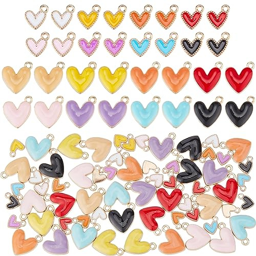 PH PandaHall 64 Stück 8 Farben Herzanhänger 2 Größen Legierung Emaille Herz Anhänger 9x8/16x15mm Liebe Herz Perlen Baumeln Charms Bunte Kleine Charms Für Halsketten Schmuck DIY Handwerk