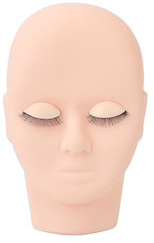 Cabeza de maniquí para Pestañas, Maquillaje de Extensión de Pestañas, Cabeza de Muñeca de Práctica con 3 Pares de Párpados Extraíbles, Pestañas de Doble Capa (PINK)