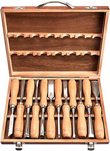 Samnuerly Juego de cinceles para Madera, Cromo vanadio y Mango de Madera con Estuche de Madera carpinteros, Juego de 7 Piezas