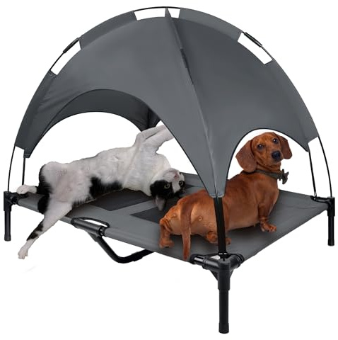 NAIZY 92x76cm Hundebett Erhöhtes Hundeliege Outdoor Kühlendes Haustierbett Wasserdichtes Katzenbett mit Baldachin & rutschfeste Fußpolster Katzenliege, für Indoor/Garten
