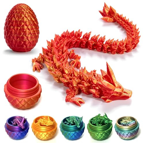 Claofoc 3D Gedrucktes Drachenei Drache in Ei Geheimnisvolle Realistische Drachen Figuren 3D Drache im Ei Easter Dracheneier Wohnkultur Geschenke Spielzeug(Laser Red)