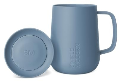Simple Modern Voyager Signature Mug | Travel Coffee Tumbler with 360° Lid and Handle | Ceramic-Lined Insulated Stainless Steel Iced Cold Brew Cup | 12oz, Blue Dune