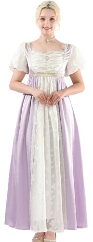 CR ROLECOS Empire Robe pour femme – Robe Regency victorienne avec manches bouffantes pour mariage et bal, Violet clair, XXL
