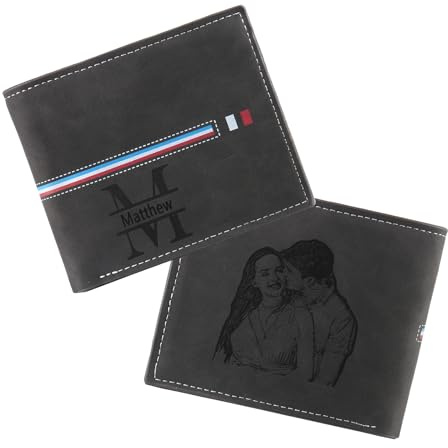 Glimmerday Cartera de Hombre Personalizada, Cartera de Cuero Grabada con Inicial Nombre, Cartera RFID para Hombre, Regalos Día del Padre, Regalo de Cumpleaños para Maridos (Negro)