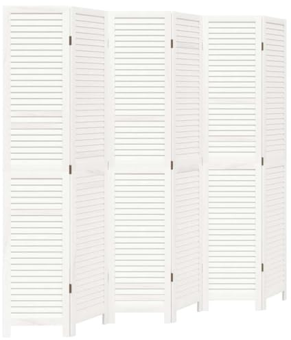 vidaXL Biombo Separador de 6 Paneles, Pantalla de Privacidad, Partición de Habitación, Divisor para Oficina, Madera Maciza de Paulownia Blanco