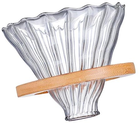 KONTONTY Cafetière à Verser En Verre Borosilicate Haute Résistance Passoire à Café En Verre Support En Bois Pour Infusion Maison Réutilisable Solide Facile à Nettoyer