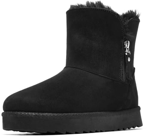 SHULOOK Winterschuhe Damen Gefütterte Warm Winterstiefel Damen Reißverschluss rutschfeste Schneestiefel Winter Schuhe (Schwarz EU 39)
