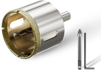 CSOOM Broca de cristal de 48 mm con 2 brocas de centrado, broca para azulejos, cerámica, mármol, piedra caliza