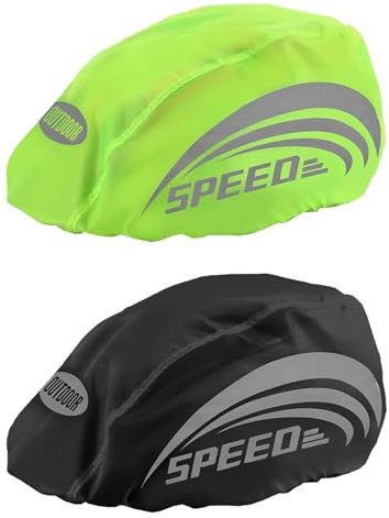 Generisch JUMXBUM 2 Stück Fahrradhelm Regenschutz, Reflektierende Helmabdeckung, Winddichte Fahrradhelm Abdeckung, für Ausflüge, Reisen und Fahrten (Grün, Schwarz)