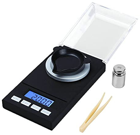 Feinwaage, 50g / 0.001g Feinwaage, Electronische Digitalwaage mit LCD Display, Professionelle Milligramm Waage, Taschenwaage, Laborwaage, Goldwaage, Briefwaage, MG Waage Gramm