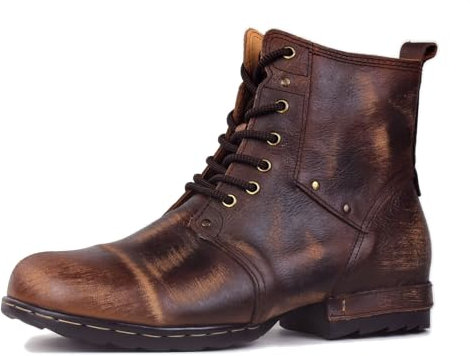 OSSTONE Vintage brun herr läder retro chukkastövlar arbetare biker boots motorcykel läderskor för snörning stövletter boots OS-6015-6-vintage DE-R, Vintage brun, 47 EU