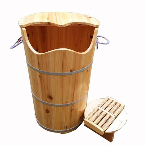 Fußbadeimer aus Holz, Fußmassageeimer, Fußbadeimer Holzbadewanne Fußbad Holzfass Sauna Fußbad Holzfußbadeimer mit Deckel