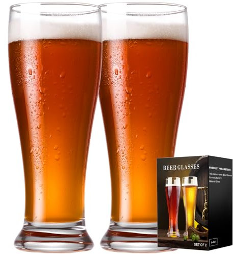 Baalaka Beer Glasses Set of 2, 16 oz Pilsner Beer Pint Glasses, Wheat Beer Glasses Drinking Set, Glassware Gift for Men