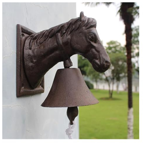 HEYDGBBZ Battery Operated Indoor Doorbell, Manual Doorbell,Vintage Door Bell, Horse Head Decoration Door Bell Hand Cranking Bell Antique Style Wall Mounted Cast Iron Doorbell Knocker