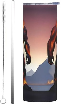 POEZJZW Magma - Taza de viaje gigante de acero inoxidable con tapa y pajita, 20 onzas, para café, vino, té, bebidas calientes y frías