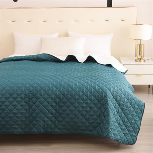 Highdi Couvre Lit Plaid de Couleur Unie, Matelassé Dessus de Lit Jeté De Canapé Confort et Douceur, Microfibre Plaid Canape, Lavable Couvertures pour Salon, Chambre à Coucher (Bleu Canard,203x229cm)