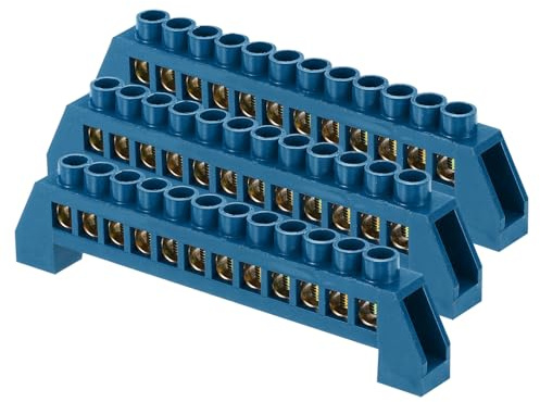 sourcing map 3 barre terminali a terra, 12 posizioni a vite, in ottone, morsettiera di messa a terra 8 x 16 mm per apparecchiature elettriche, scatola di distribuzione, blu